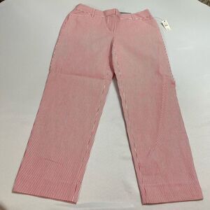 NWT Talbots Perfect Crop Slim Fit Crop Length Red White Seersucker Pants Size 4